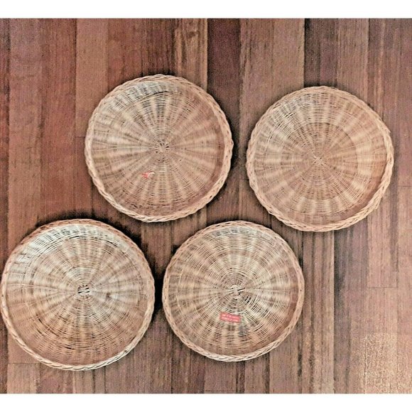4 VTG Wicker Rattan Paper Plate Holders Natural Beige Chargers Picnic Kitchen - Picture 1 of 6